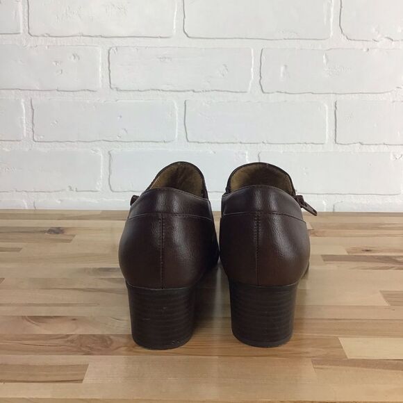 NATURAL Soul brown leather chunky heeled shoes round toe comfortable size 7.5 - Picture 2 of 15